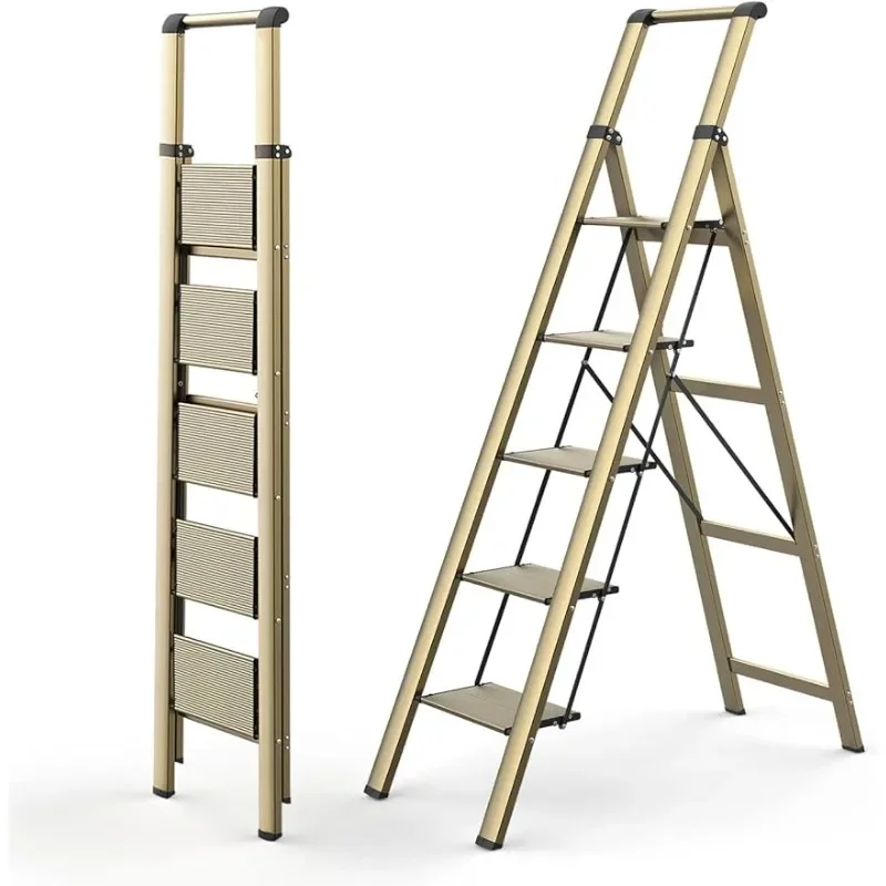 5 Step Ladder, Folding Ladder with Anti-Slip Wide Pedal, Portable Folding Step Ladder with Convenient Handgrip