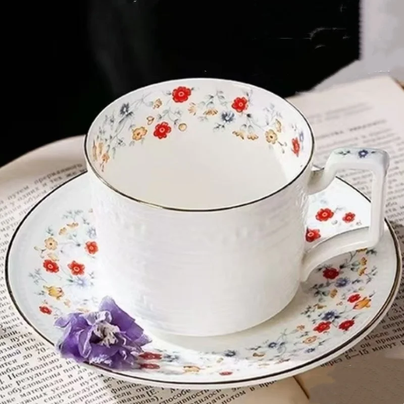 

Elegant European Style Ceramic Coffee Cup And Saucer Set with Gold Rim Bone China English Floral Design for Home Decor And Gifts