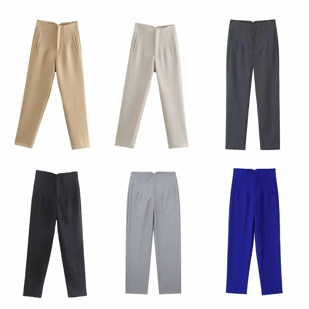 

Women's 2025 new Fashion side pocket decoration solid Slim casual versatile pants retro high waisted zipper women's pants