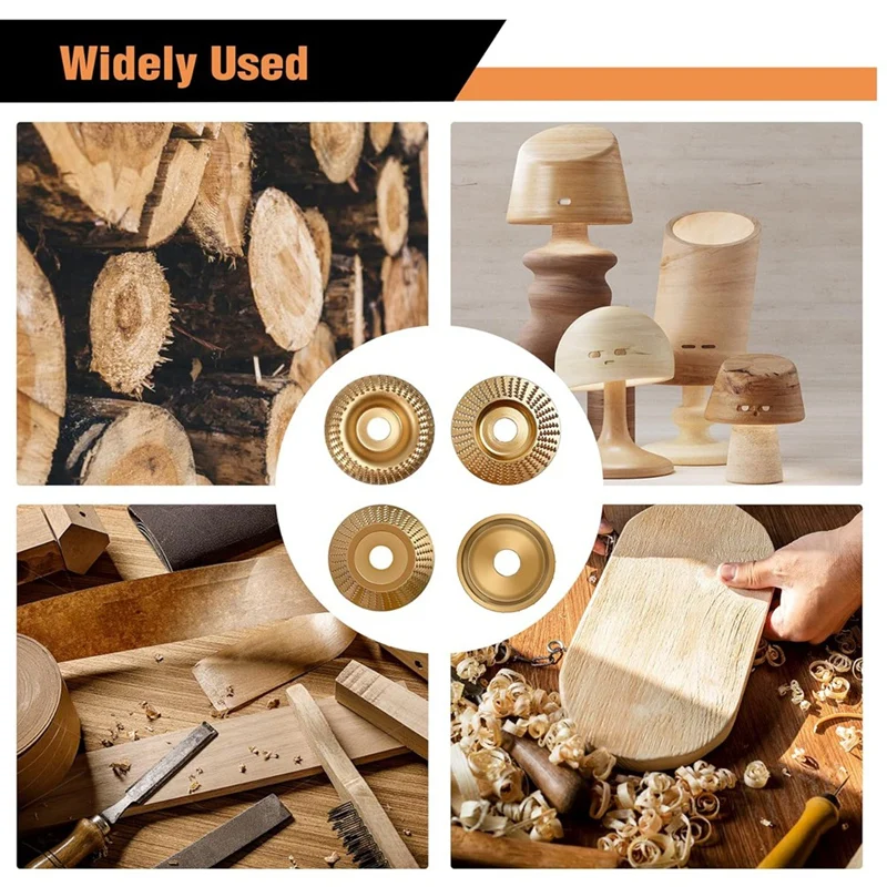 5PCS Wood Carving Disc Set for 4in or 4-1/2in Angle Grinder,Flat Arc Oblique Parallel Grinding Wheels with Wrench-A33R
