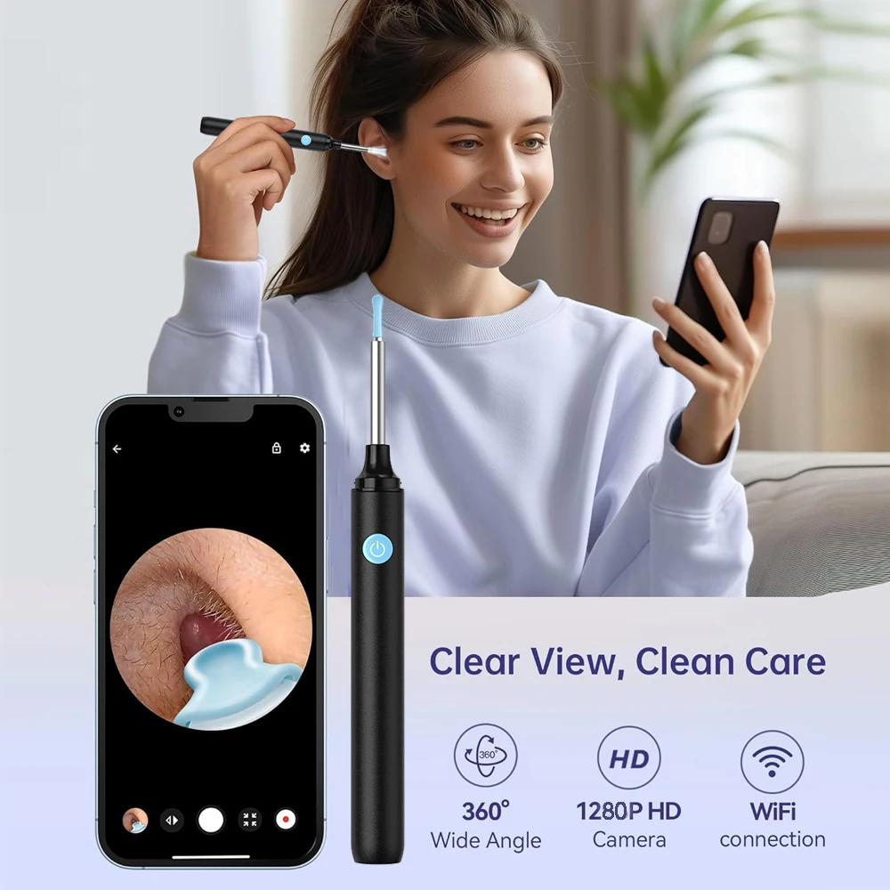 

Smart Visual Ear Cleaner with Camera Ear Sticks USB C Charging Ear Wax Removal Tool WIFI Connection 6 LED Lights Earpick