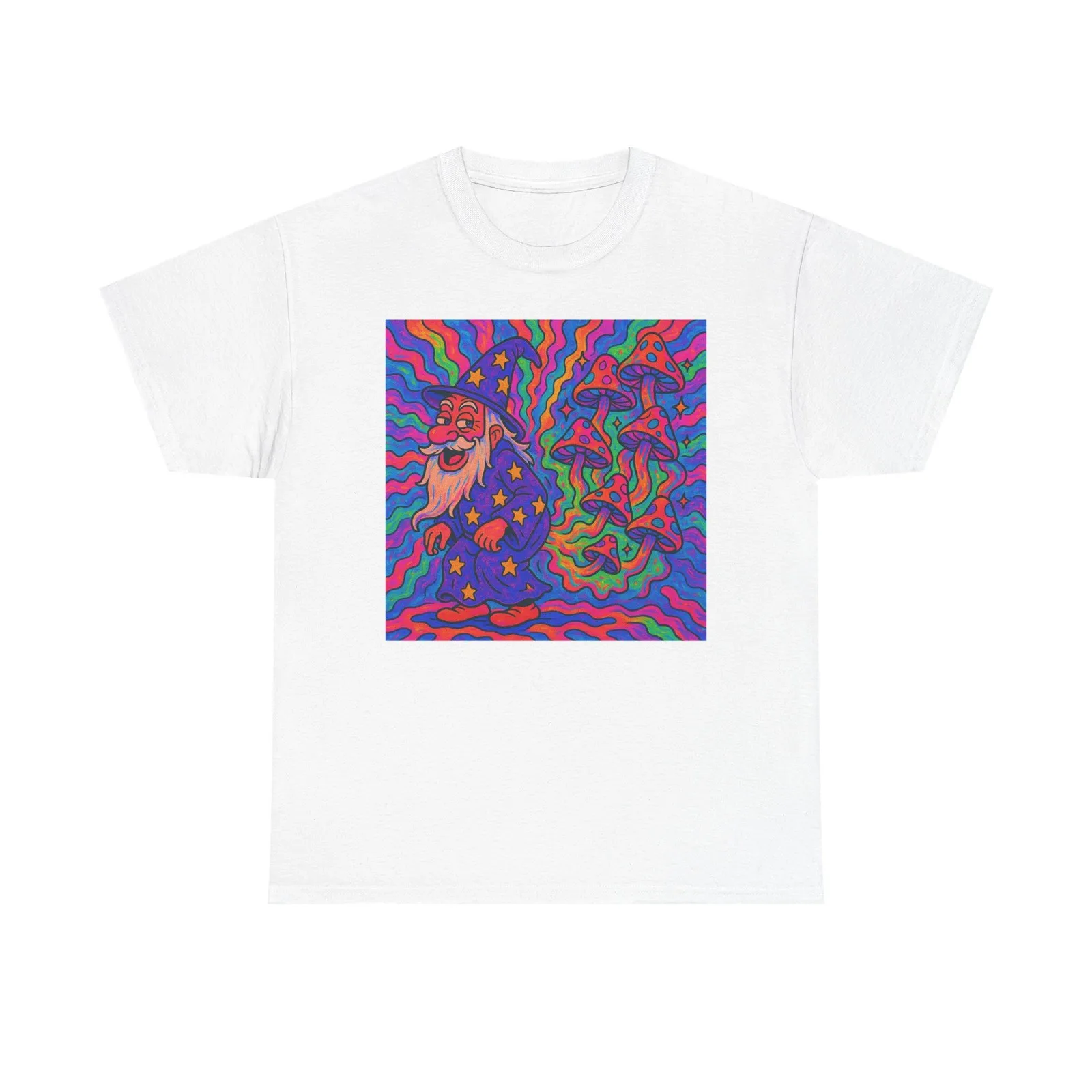 Wizard Farting Magic Mushrooms Graphic T Shirt Funny Unisex Heavy Cotton Tee