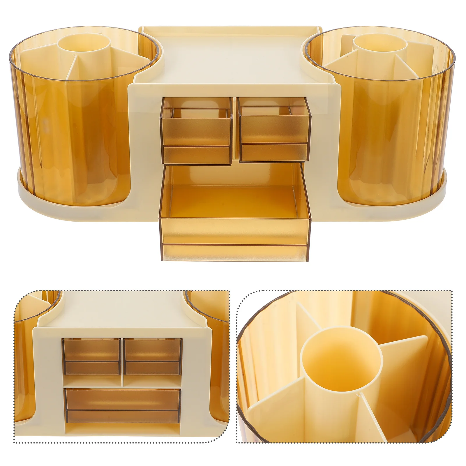 

Dual Rotating Pen Cup Holder with Desk Organization Drawers Small Storage Drawer Organizer for Office Desktop File Cabinet Box