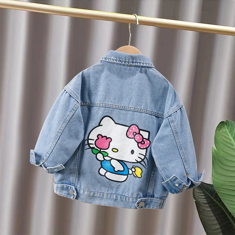 Fashion Cartoon Hello Kitty Denim Jacket For Girls Coat Spring Autumn Children Outerwear Kids Casual Jackets Clothing 2-7 Years