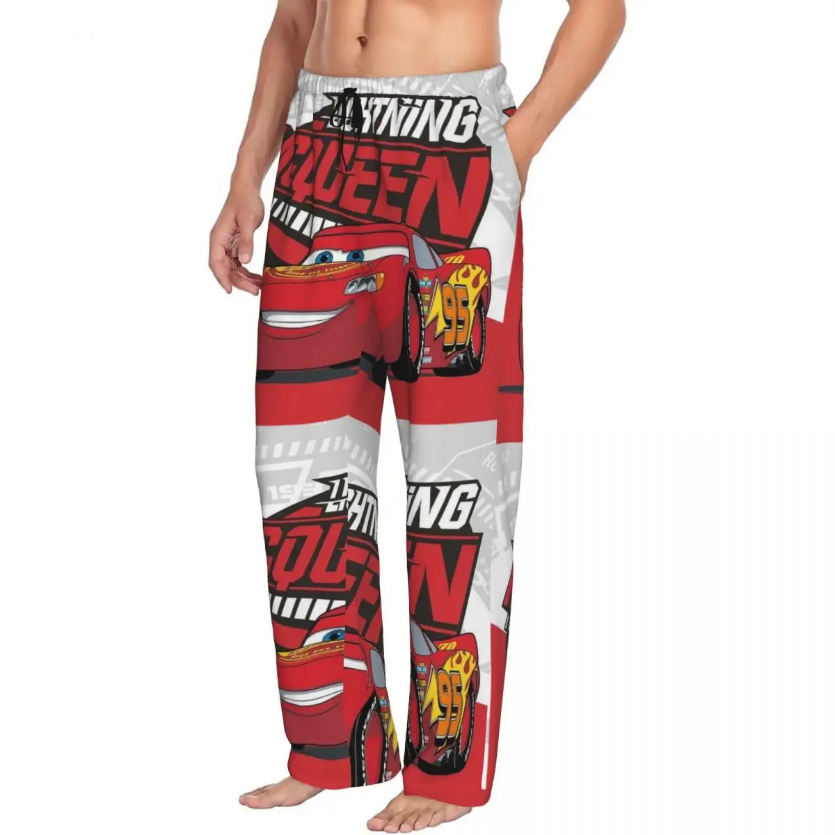 Pantalones de pijama de Mcqueen con estampado personalizado para hombre, ropa de dormir para coches, pantalones de salón para dormir con bolsillos