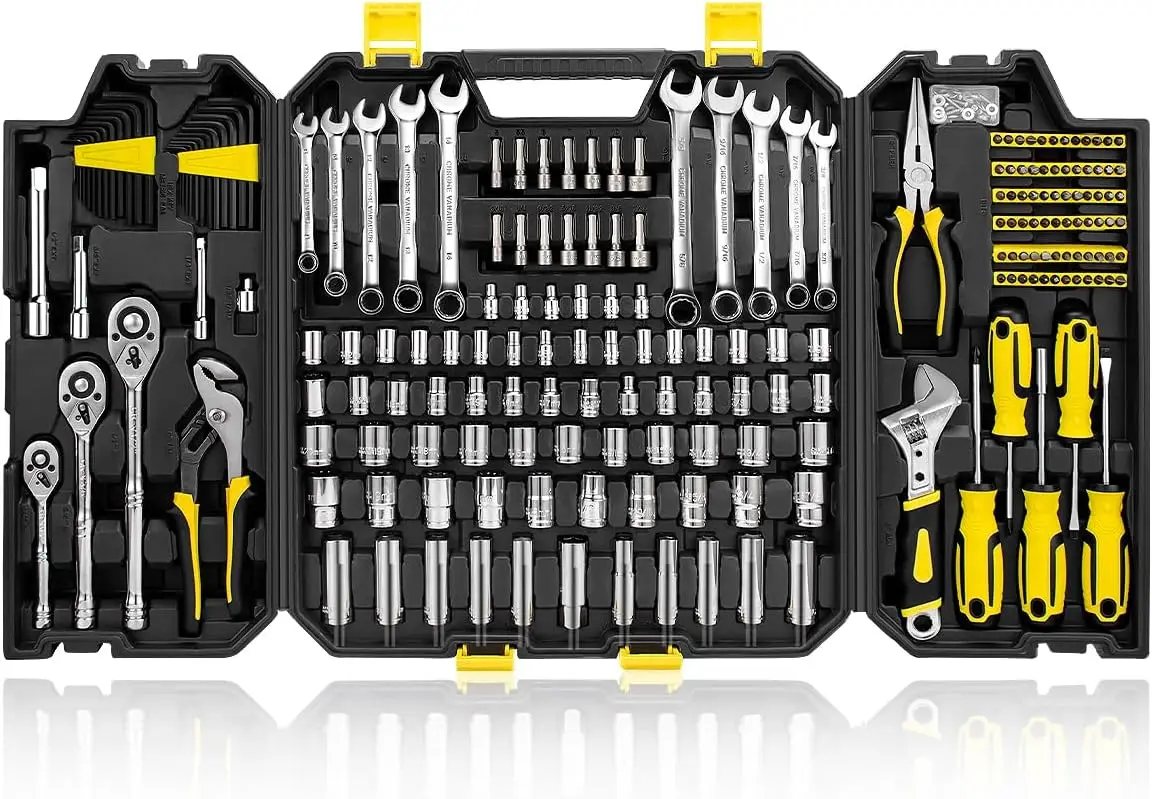 

Набор инструментов для механика, 203 шт., набор ручных инструментов «сделай сам», ящик для инструментов для авторемонта, многофункциональный органайзер с черным футляром для хранения