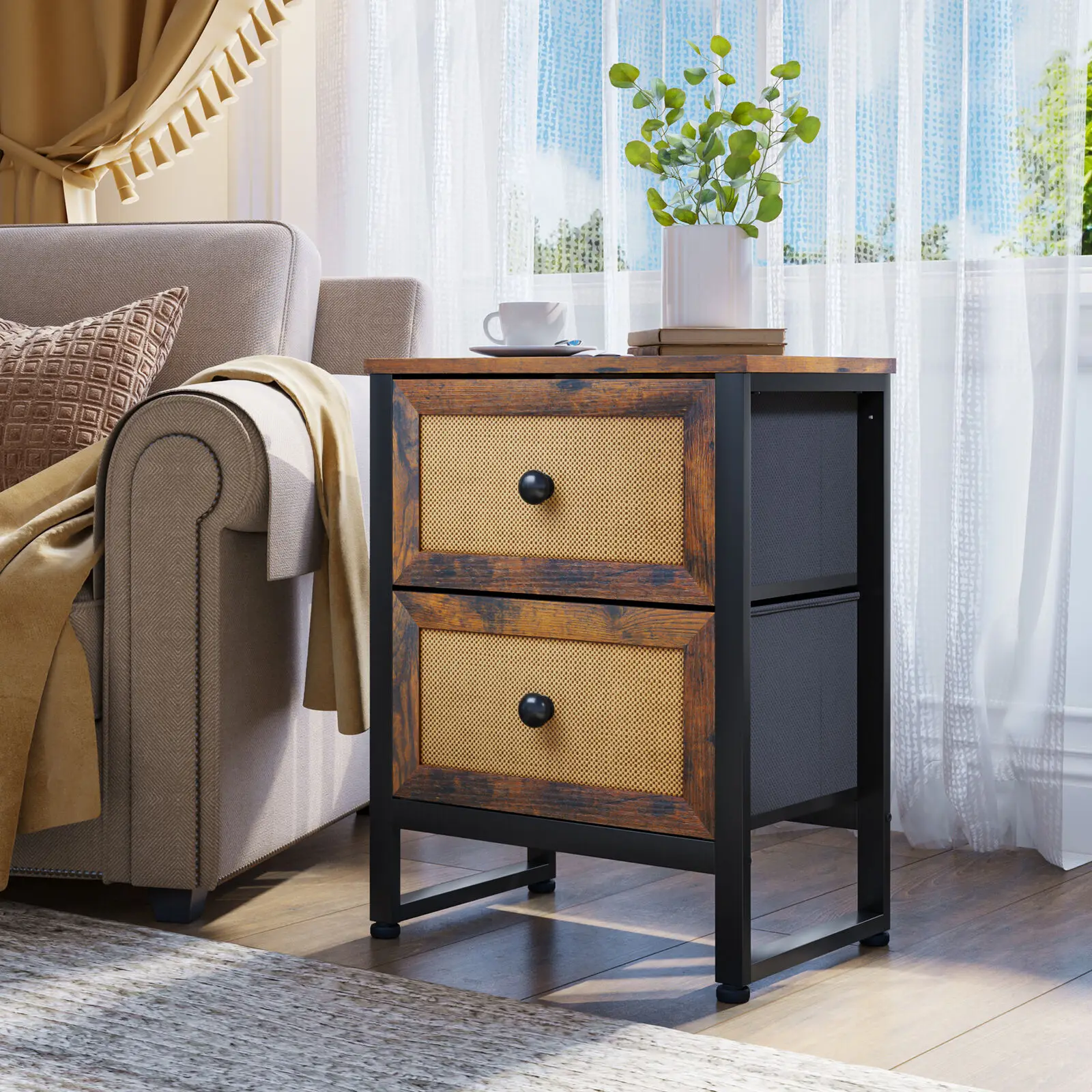 

2 Drawers Dresser Bedside Table Nightstand Storage Organizer End Side Table