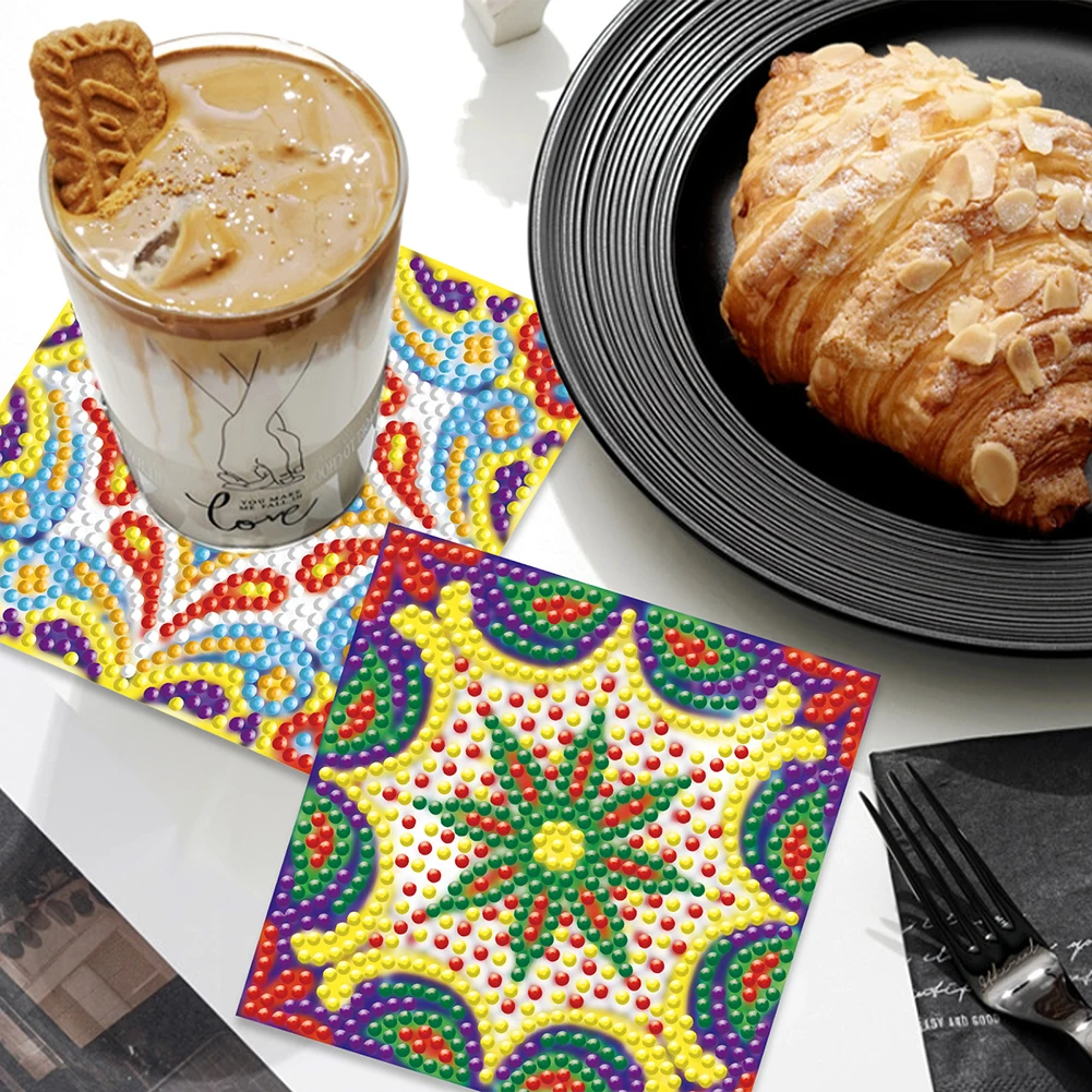 الماس اللوحة كوستر مجموعة ، ماندالا الوقايات ، DIY بها بنفسك الماس الفن الحرف لوازم للمبتدئين ، غرفة الطعام ديكور ، 6 قطعة