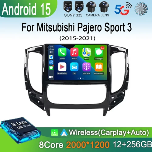 Imagen 2 del producto Android 15 Carplay Radio de coche para Mitsubishi Pajero Sport 3 L200 2015 - 2021 navegación Multimedia reproductor GPS estéreo WiFi + 4G DVD
