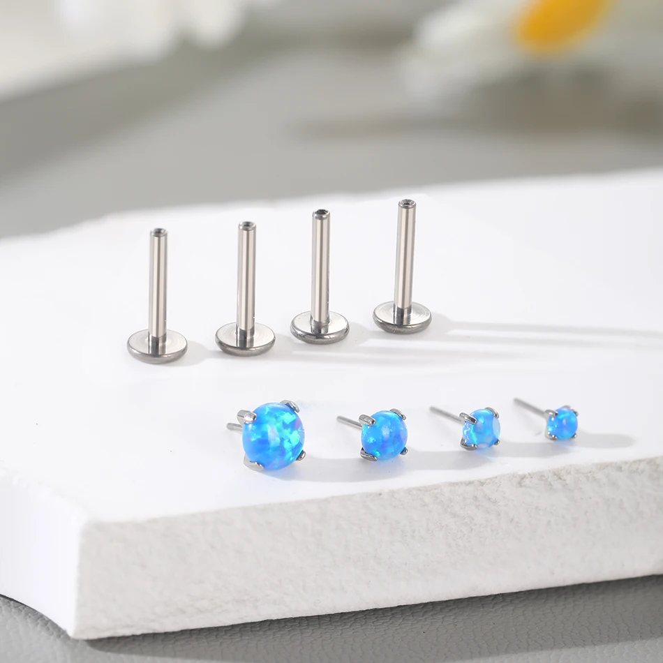 1PCS Titanium Threadless Labret Monore Piercings Opal White Opal Blue Claw Push-in Stud Earrings  Tragus Helix Piercing Jewelry