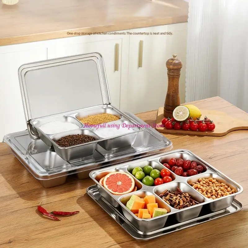 Metal Lunch Tray with Cover for Separated Meal Service Use