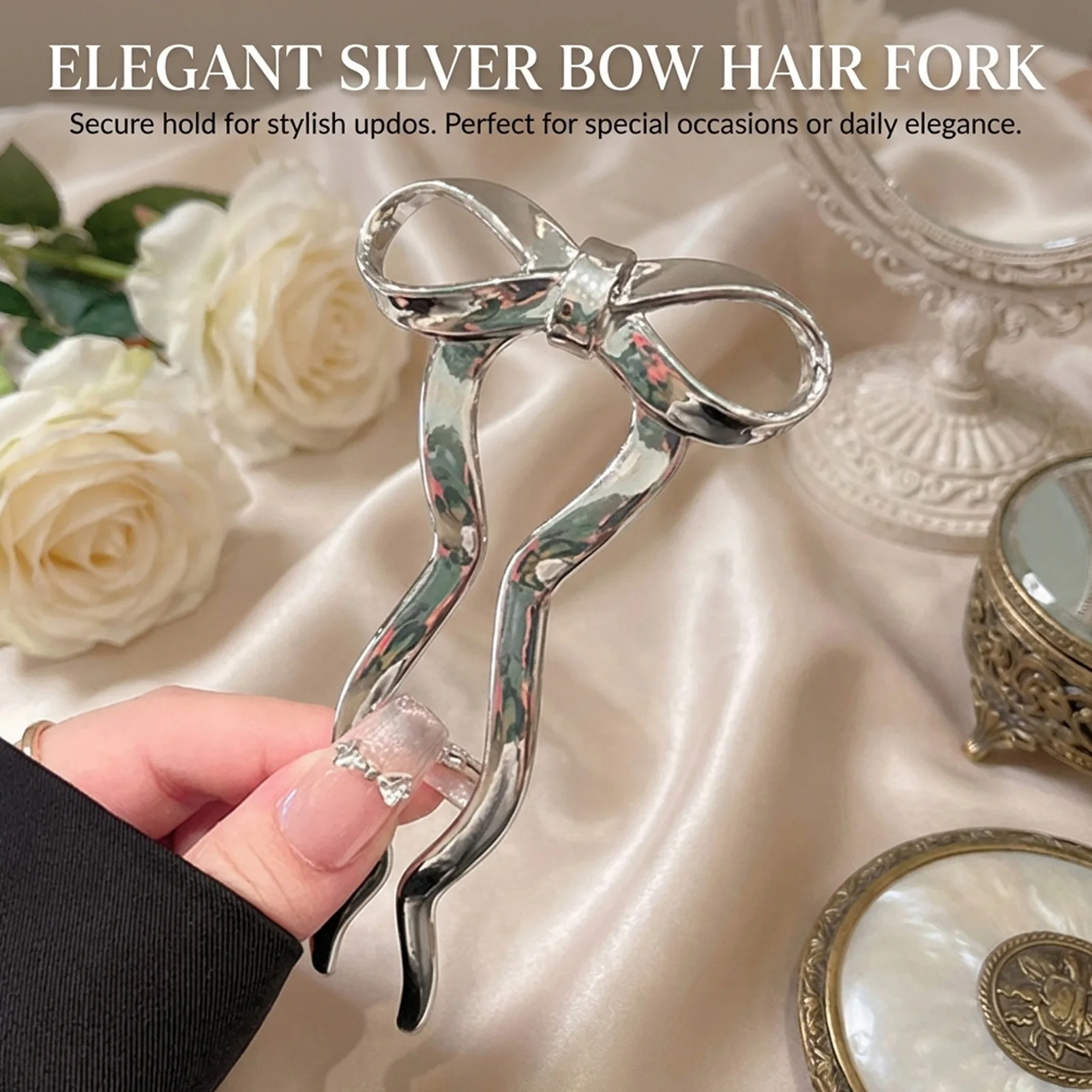 Elegant Bowknot U Shape Hairpin Alloy Metal Ponytail Holder For Women Girls Bride Wedding Party Daily Hair Accessories view 4