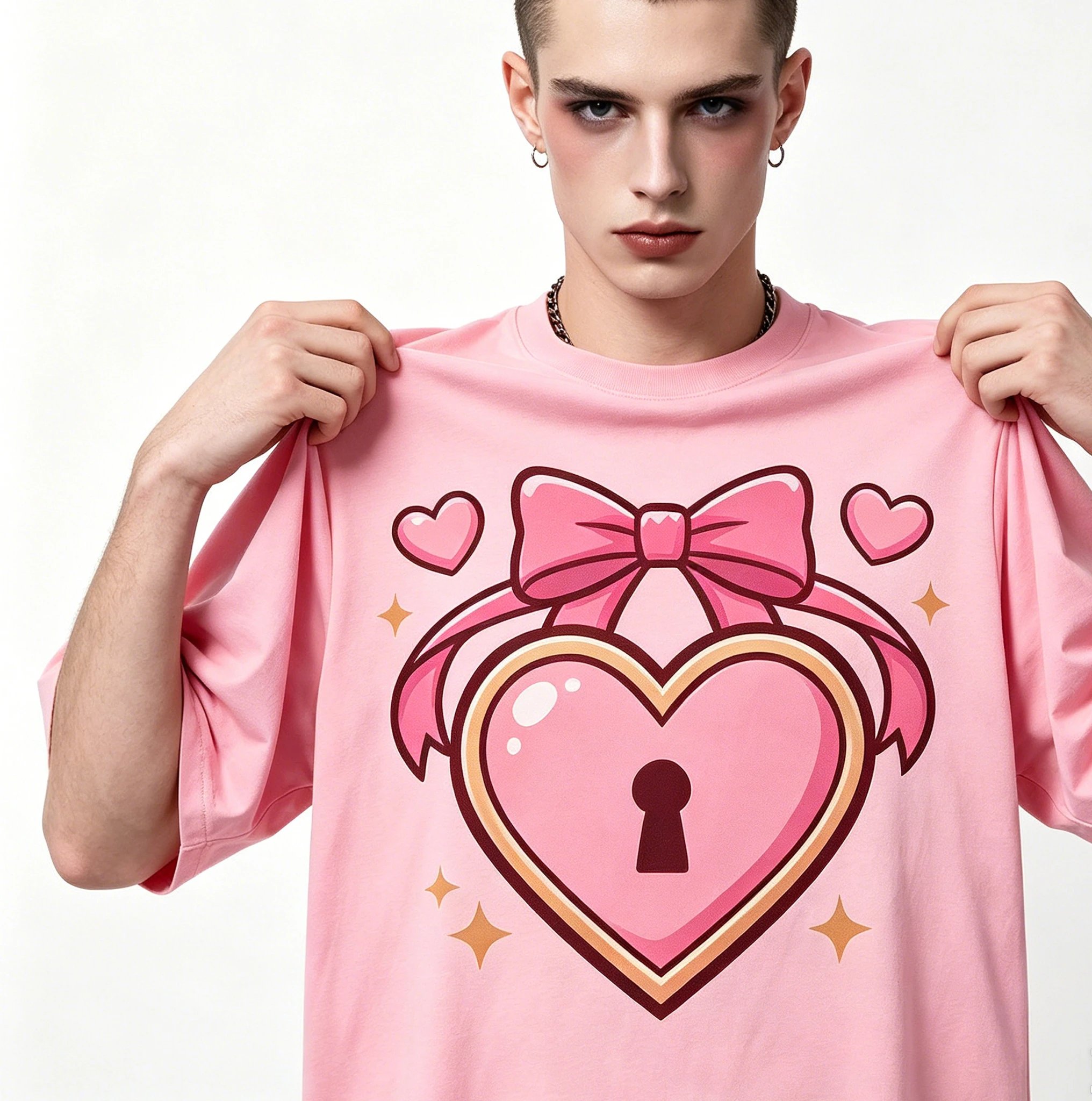 LGBT Grunge Black Caged Sub Tee Chastity Keyholder Locked Delicate Otokonoko Cute Kitten Feminine Trap Boy Top