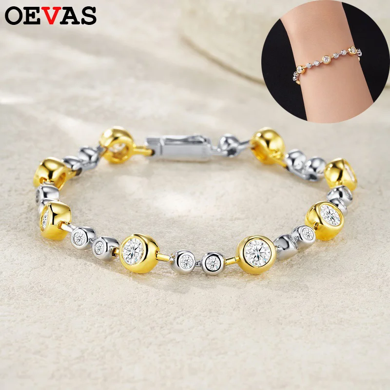 

OEVAS GRA Full Moissanite Bubble Bracelet 100% 925 Sterling Silver two tone chain bracelet for Women Man Party Fine Jewelry Gift