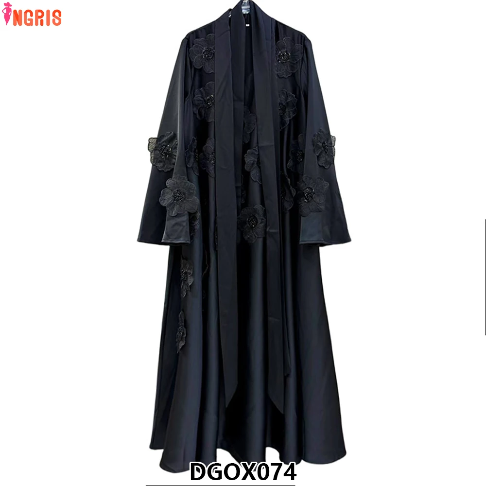 

Fashion Long Dress Women Spring Flare Sleeve 3D Appliques Bow V-Neck Belt High Street Party Female Vacation-DGOX074
