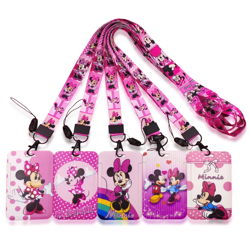 

Disney Lanyard ID Badge Holder Cute Minnie Credit Card Case Neck Strap Ladies Door Card Holder Keychain Credentials Accessories