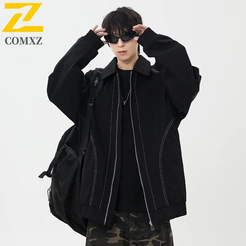 

COMXZ Men Jacket Streetwear Trendy Fashion Outdoor Camping Travel Turndown Collar Jacket Autumn Lightweight Windbreaker Coat