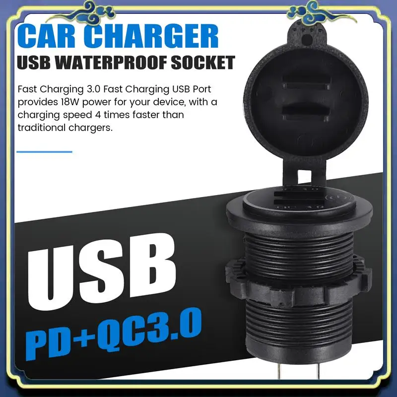 AU16-QC 3.0 Dual USB Charger Socket,Waterproof 12V/24V USB Outlet With Touch-Switch For Car, Marine,Boat,RV,Motorcycle