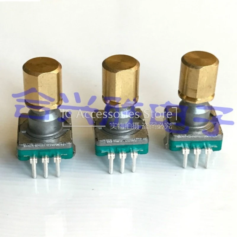 1PCS EC11 Type Encoder Car Navigation CD Volume Rotary Adjustment Switch With Gold Knob Cap Shaft Length 15MM 5Pin