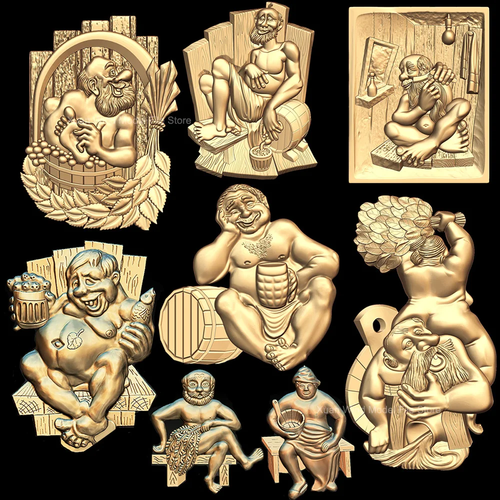 9PCS Creative Bathing Relief Digital File in STL Format 3d Model for CNC Router 3D Printer Artcam Aspire Bas Relief