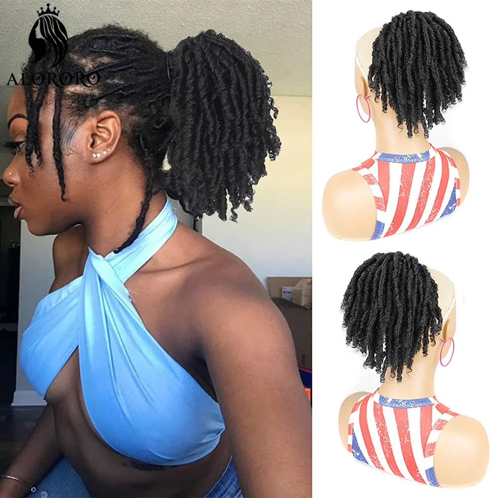 

Synthetic Afro Puff Braided Ponytail Short Curly Kinky Dreadlock Bun Ponytail Hair Extensions Fake Hair Pony tail for Black Girl