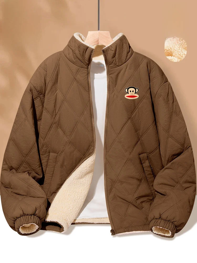 

American Retro Monkey Winter Jaet Men's Thiened Cotton Coat Stand Collar Fce Warm Casual Outerwear