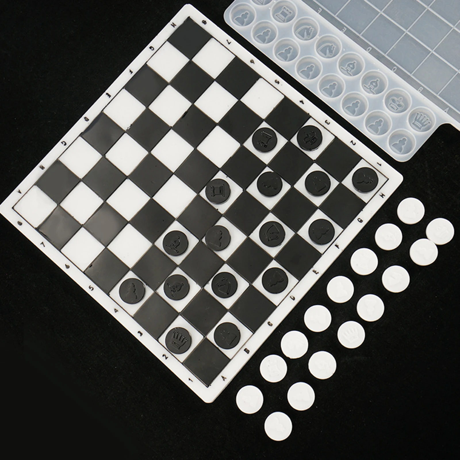 

2Pcs Chess Board Piece Mold Set Silicone Resin Casting Moulds High Flexibility Transparency Easy Clean Chess Mold