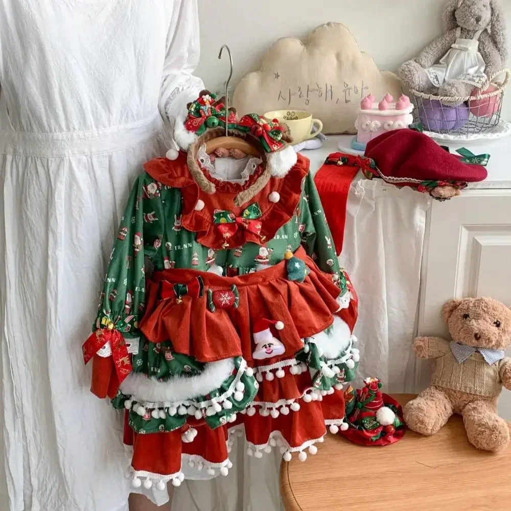 2025 Children Christmas Dressses Toddler Girls Spanish Lolita Princess Red Dress Kids Kawaii Gowns Baby Luxury Birthday Frock