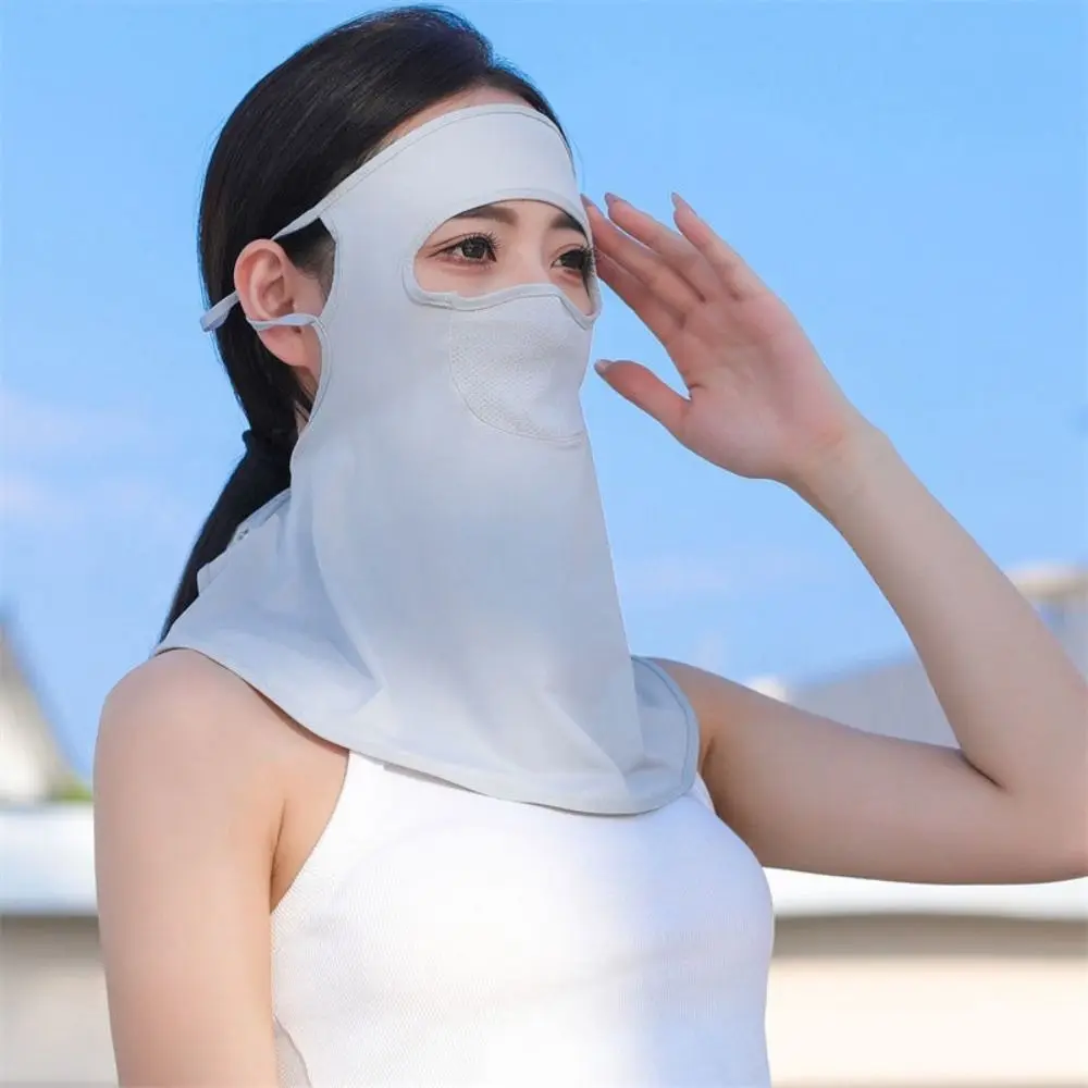 Máscara protetora solar para mulheres, capa facial, lenços faciais, máscara decote, véu, babador de seda gelo, anti-UV, verão