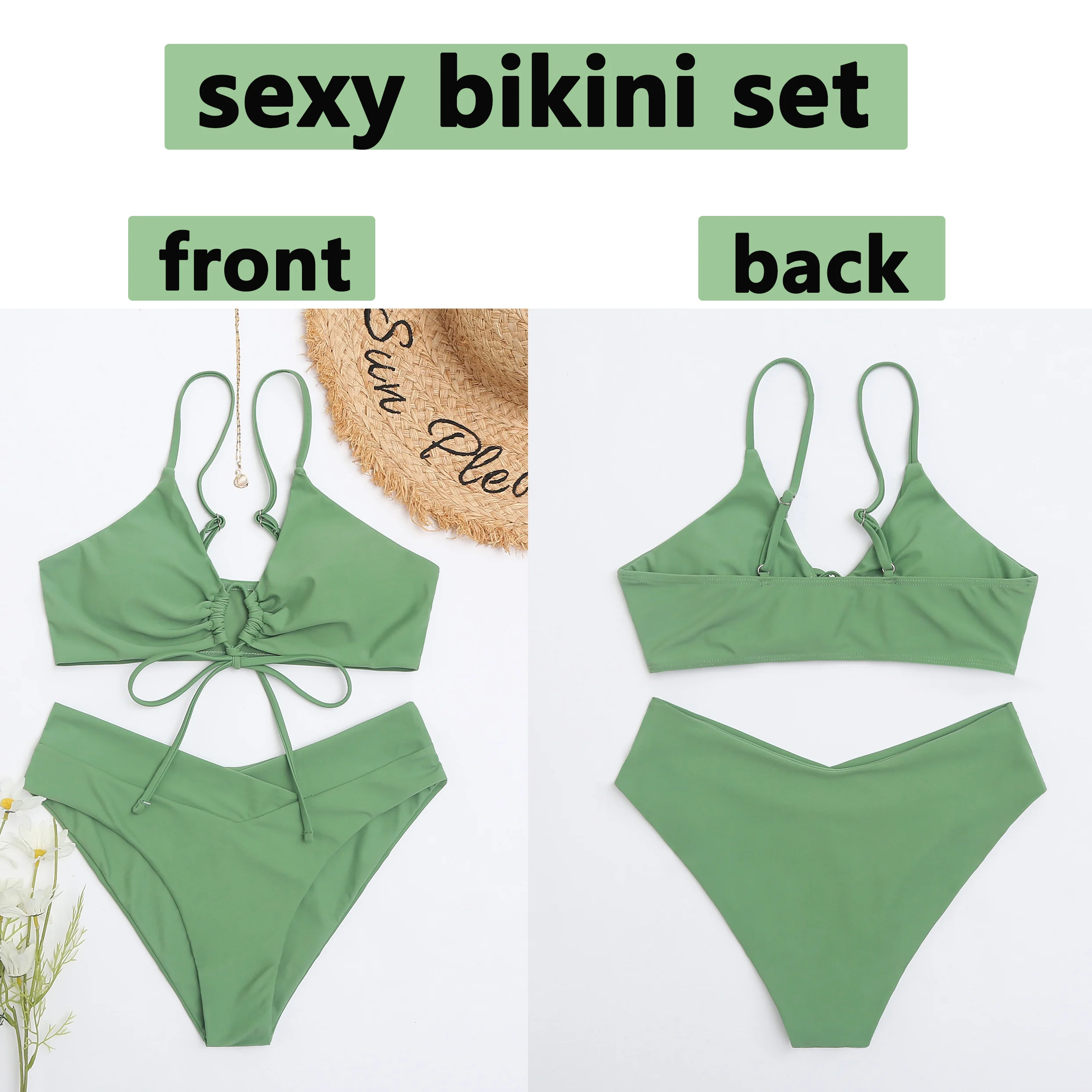 Bikini triangular para mujer, bañador Sexy, traje de baño dividido a la moda, traje de baño con cordones, ropa de playa