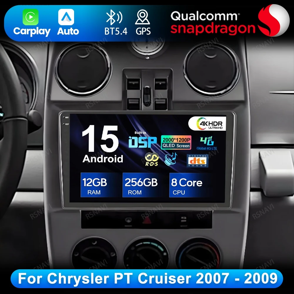 

Android 15 For Chrysler PT Cruiser 2007 - 2009 DSP Multimedia Qualcomm Autoradio Navigation Viedo Player QLED 4G LTE 5G WIFI BT