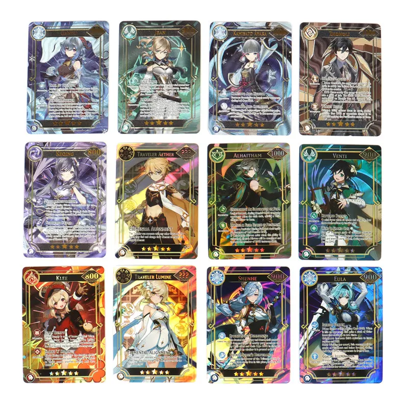 60Pcs English Genshin Impact Card Rare Holographic Shiny 55Pcs UR and 5Pcs Random UTR TCG Collection Kamisato Ayaka ZhongLI Gift