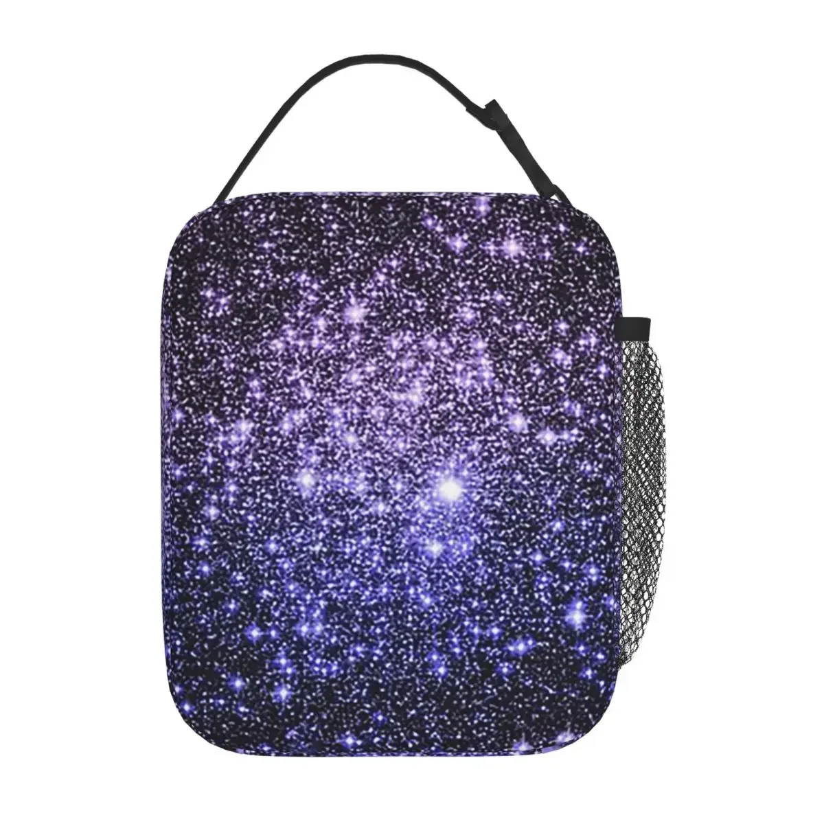 Galaxy Sparkle Stars Lavender Periwinkle Blue Ombre Insulated Lunch Bag Office Cooler Thermal Food Box Tote Leakproof Lunch Boxe