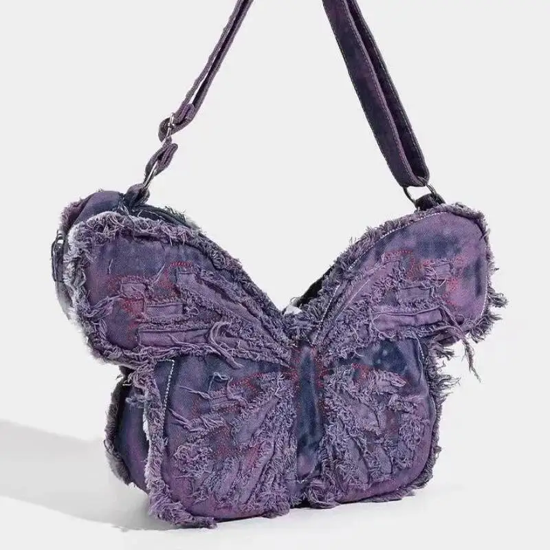 Fashion Butterfly Embroidery Shoulder Bags Y2k Aesthetic Trendy Women Casual Backpacks Vintage Denim Haruku Crossbody Handbags