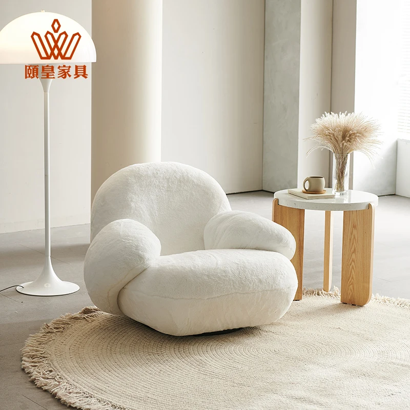 

TLL Lazy Sofa White Fat Light Luxury Lambswool Simple Single-Seat Chair