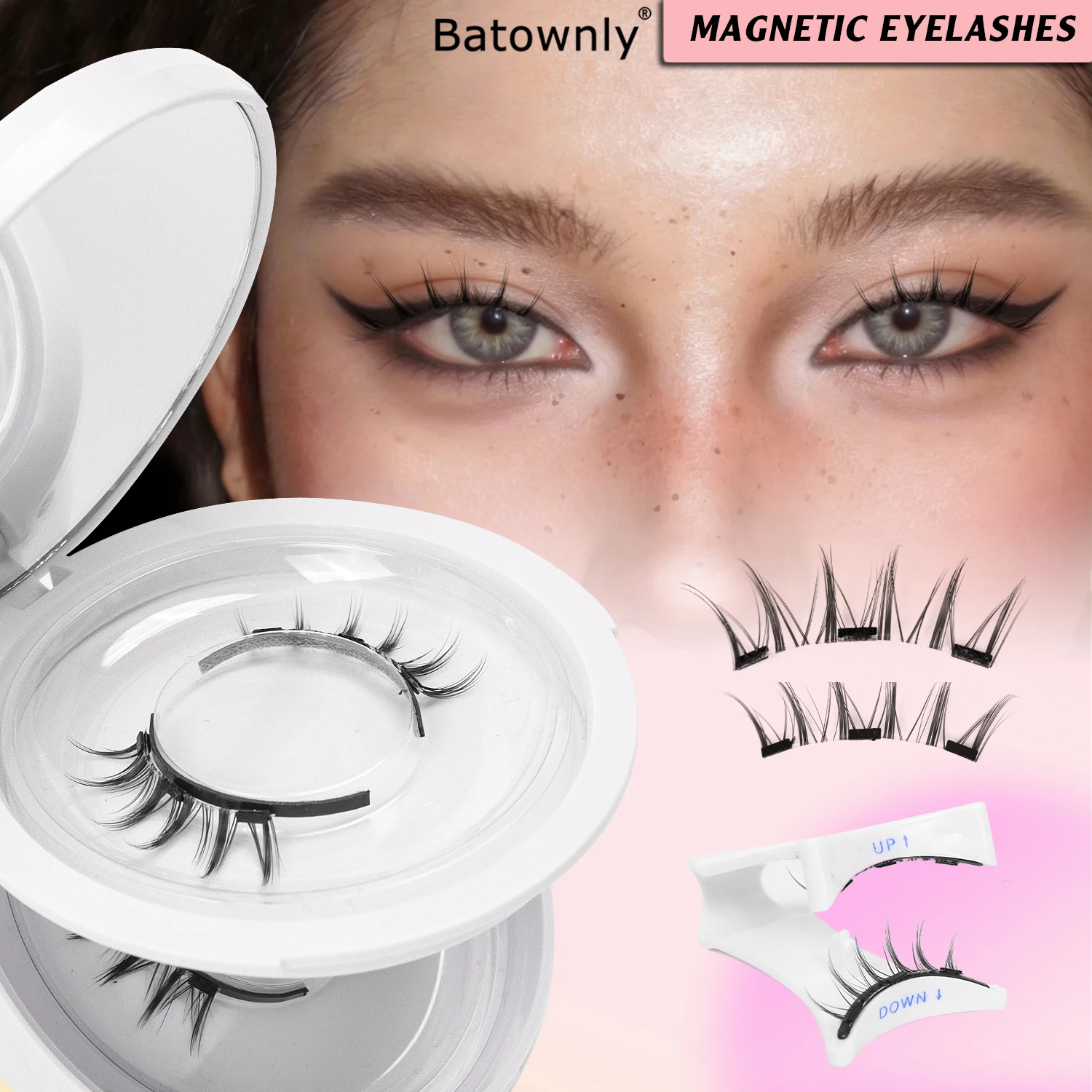 2 Pairs of Magnetic Eyelashes, Anime-Style Reusable Magnetic Eyelashes, Comes with Eyelash Curler and Mirror, Comic-Like, Little Devil Pointed Style False Eyelashes, Waterproof, No Glue Needed, Suitable for Sensitive Eyes