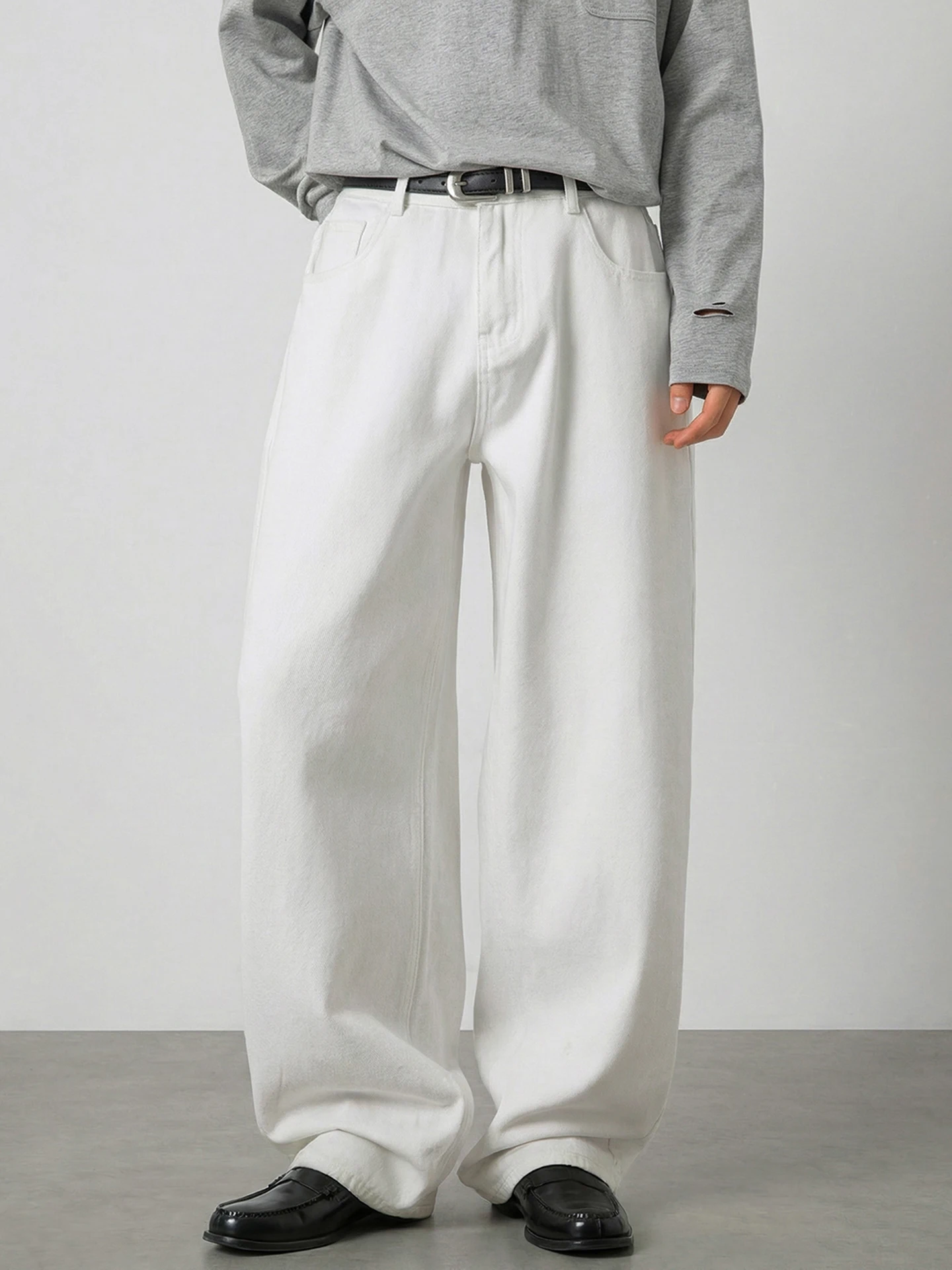 

American Retro Money Sle Pleated Straight Leg White Jeans Spring Color Colion Embroidery Loose Wide Leg Long Pants