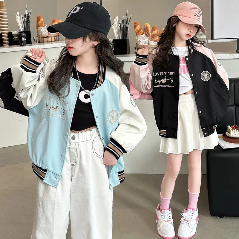 

Girl Coat Autumn Winter Preppy Leisure Baseball Uniform Jacket Thin Round Neck Printing Kawaii Children's Clothing Hoodies
