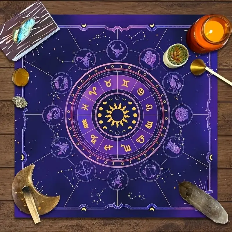 VIKAMA Zodiac Zodiac Zodiac Star Chart Tarot Tablecloth Mystical Divination Altar Cloth Ritual for Spiritual Room Decor
