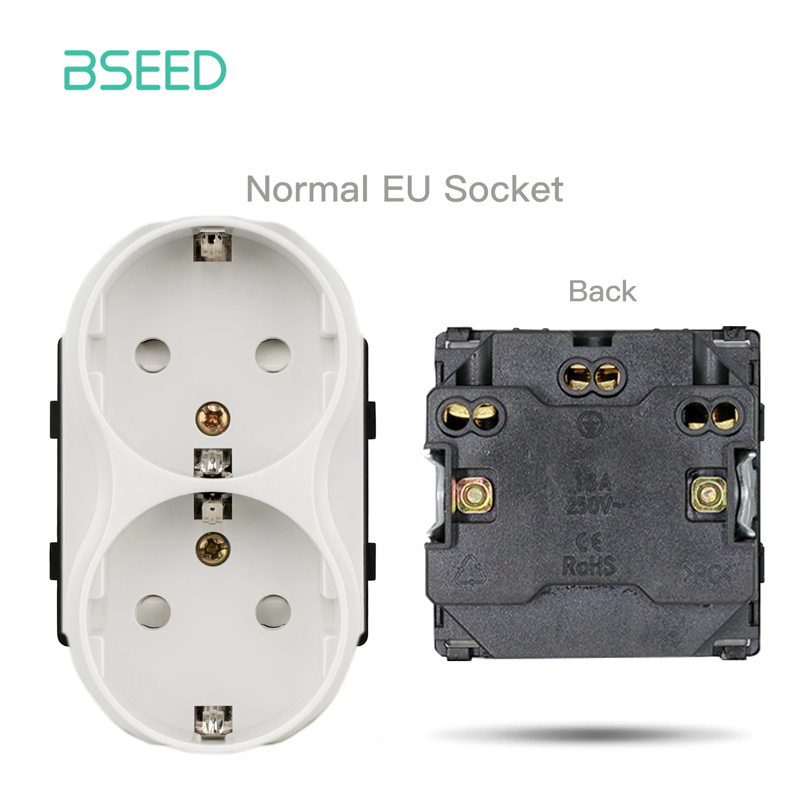 BSEED EU standard 86mm Double Sockets Module DIY Parts Plastic Materials EU Wall Socket Insert Function Key for Frame Part