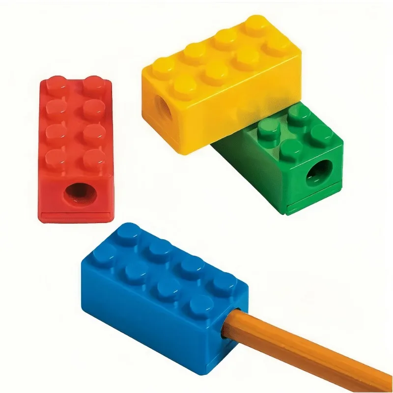 Random 10pcs Pencil Sharpener, Cartoon Building Block Pencil Sharpener Multi-color School Office Stationery, Back To School Gift