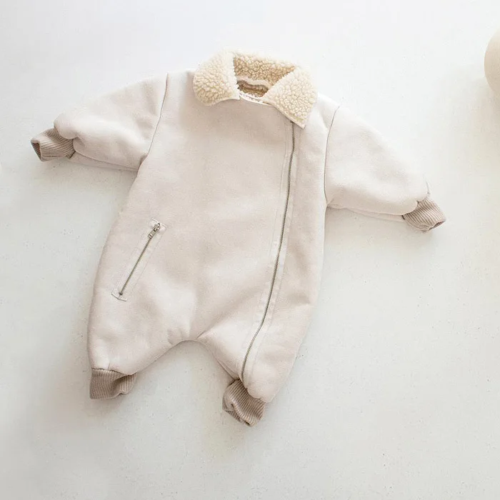 2024 Winter New Baby Long Sleeve Warm Romper Plus Velvet Thick Newborn Toddler Boy Jumpsuit + Hat Infant Girl Warm Clothes