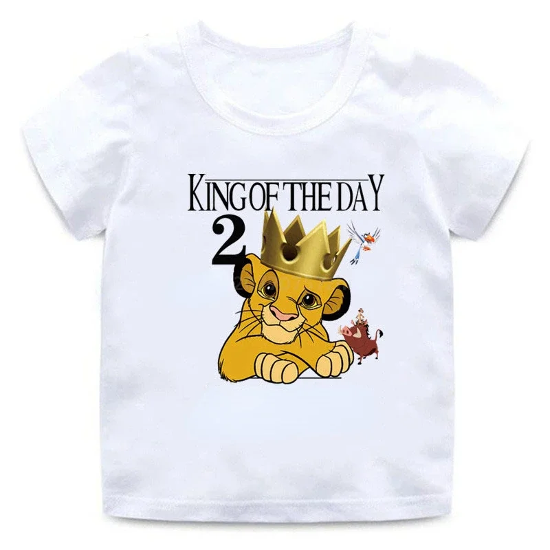 Camiseta anime Rei Leão Disney, roupas DIY, camiseta de manga curta, camisas de aniversário para meninos, camisa Simba para bebê, 2 a 9 anos