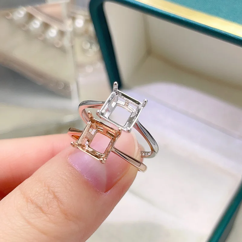 7mm Square Gemstone Ring Setting Solid 925 Silver Ring Setting with 3 Layers 18K Gold Plating Jewelry DIY Supplier