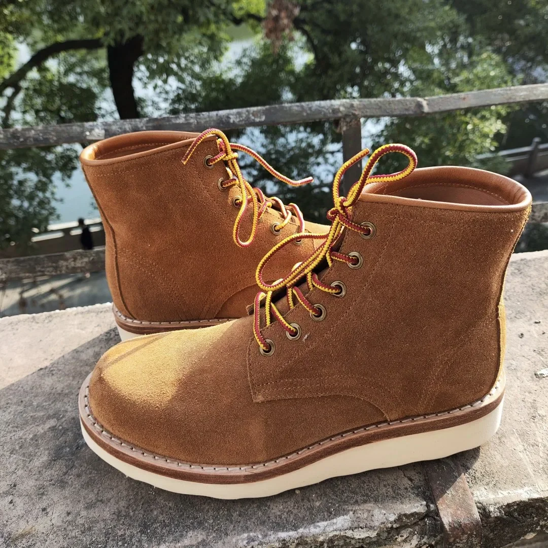 Upgraded Redesigned Big Head Glossy Goodyear-Workwear Boots Handmade Shoes Stitched British Retro Casual Men's Boots