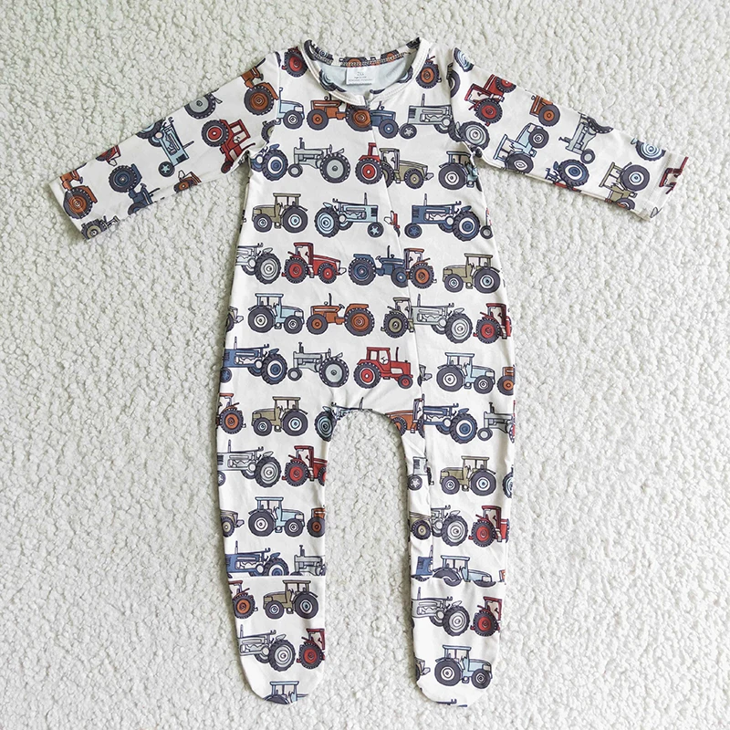 Baby Boy Tractor Zipper Romper Newborn Long Sleeve Onesie Bodysuit Snap Botton Jumpsuit Kid Toddler One-piece Clothes New Onesie