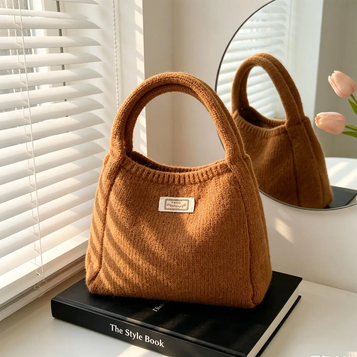 Koreanische Mode Gestrickte Handtasche für Damen Kleine Quadratische Tasche Handytasche Gestrickte Tragetasche Handgelenktasche Vielseitige Stilvolle Niedliche Handtasche – Detail 12