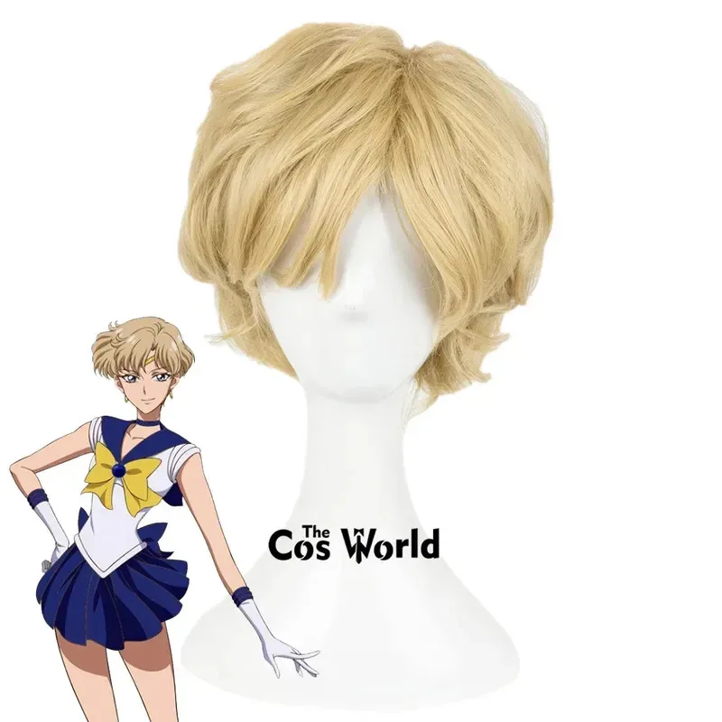 Sailor Urano Tenoh Haruka 25 cm Pelucas cortas de anime Cosplay Fibra de pelo sintético resistente al calor + peluca Capc;3.k'6;d.a;