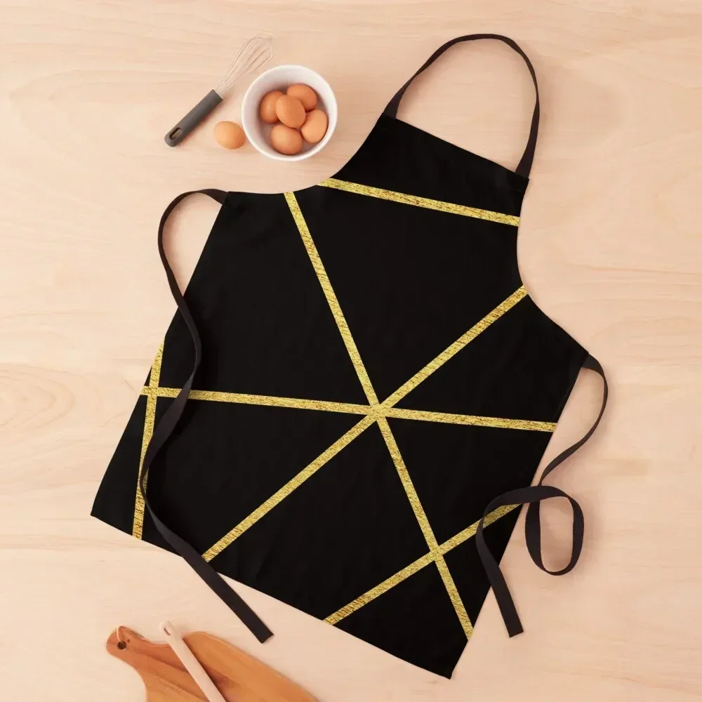

Gold plated lines on black geometric Apron Restaurant Kitchen Equipment Cooking Clothes Apron