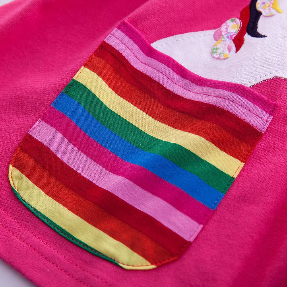 Langärmliges Einhornkleid für Mädchen, Herbststickerei, zwei Taschen, Regenbogenärmel, 81035 – Detail 13